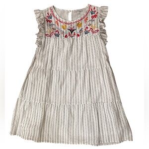 Embroidered A-Line Midi Skirt - White with Multicolor Accents